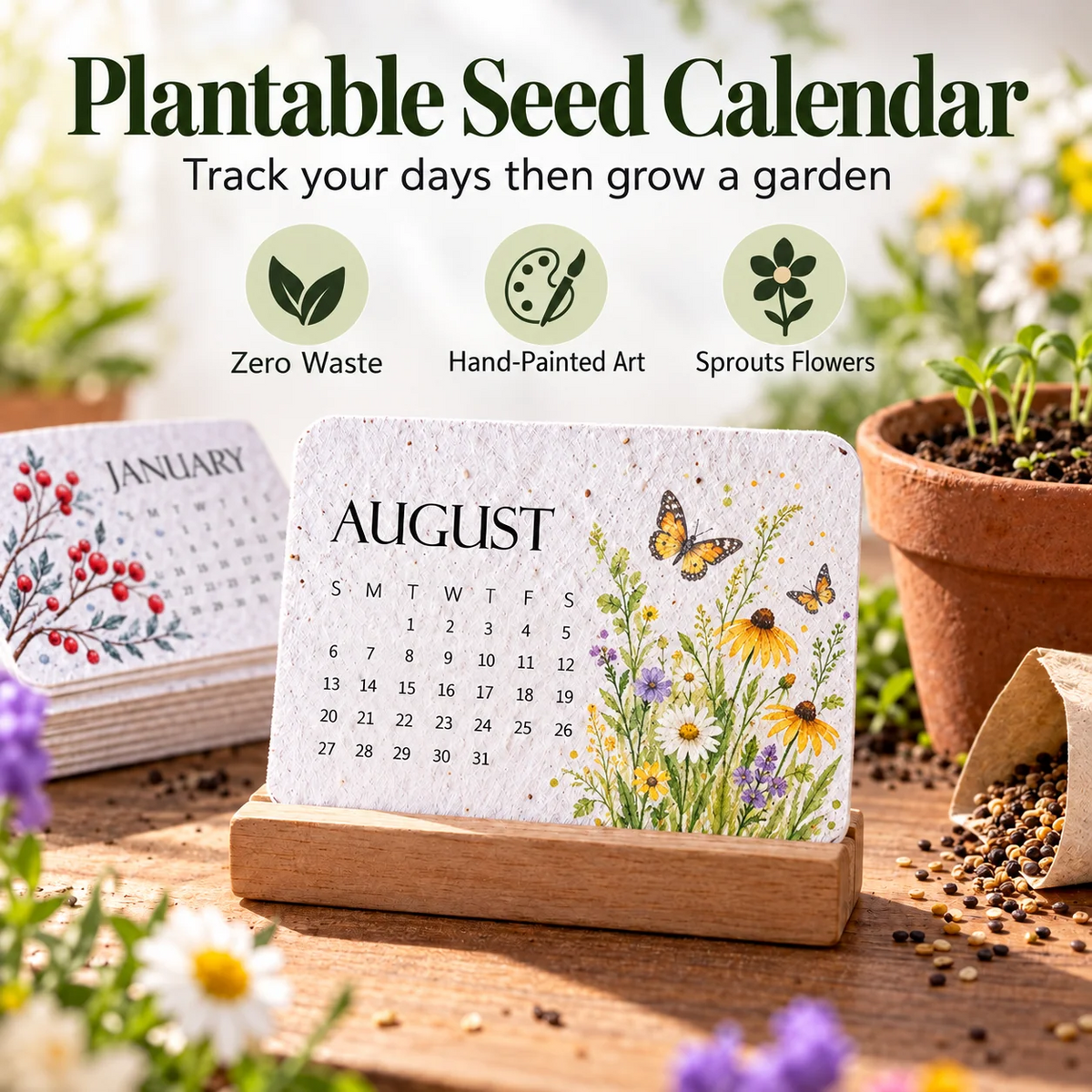 🎁 🇬🇧 2027 Plantable Seed Paper Calendar — Use It, Then Grow It