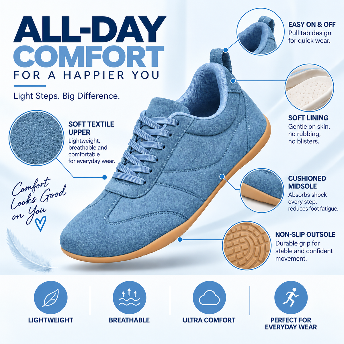 LAST DAY 80% OFF - 👣 Women's Orthopedic Arch Support Sneakers with Lace-Up Design & Cushioned Flat Sole