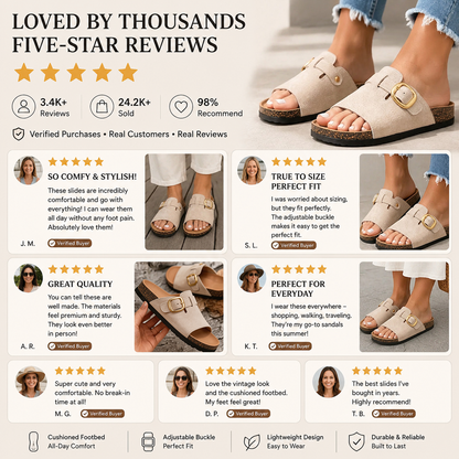 Last Day: 80% Off ✨ Vintage Buckle Slides for Women & Men – Suede-Look Adjustable Strap Sandals, Comfortable Everyday Walking Shoes with Cushioned Footbed