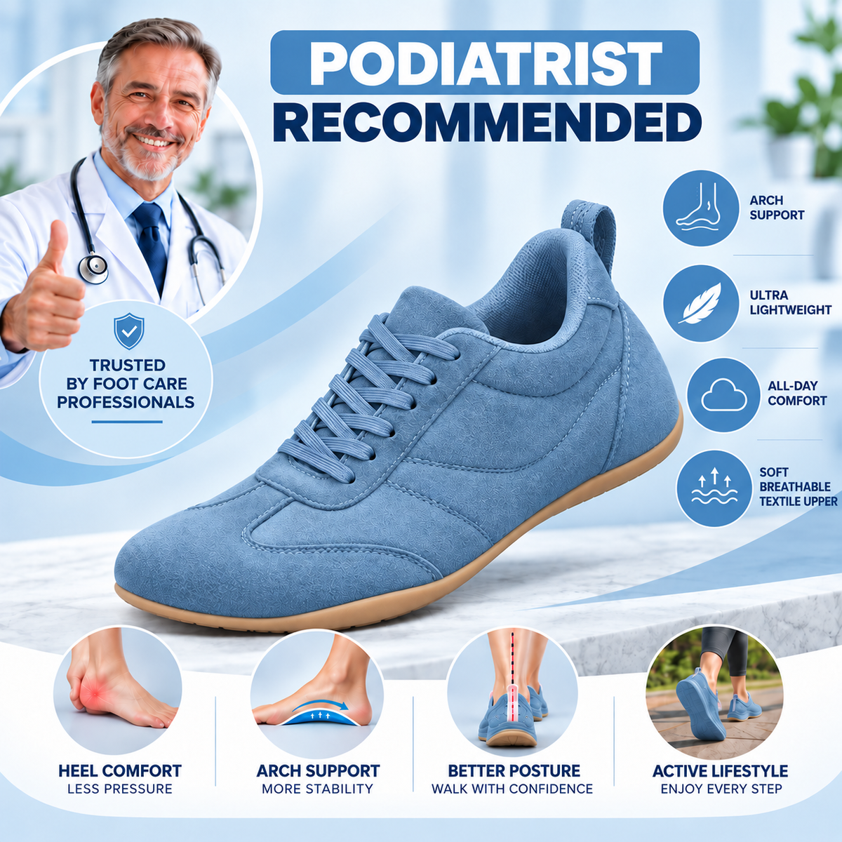 LAST DAY 80% OFF - 👣 Women's Orthopedic Arch Support Sneakers with Lace-Up Design & Cushioned Flat Sole