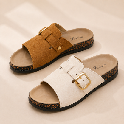 Last Day: 80% Off ✨ Vintage Buckle Slides for Women & Men – Suede-Look Adjustable Strap Sandals, Comfortable Everyday Walking Shoes with Cushioned Footbed