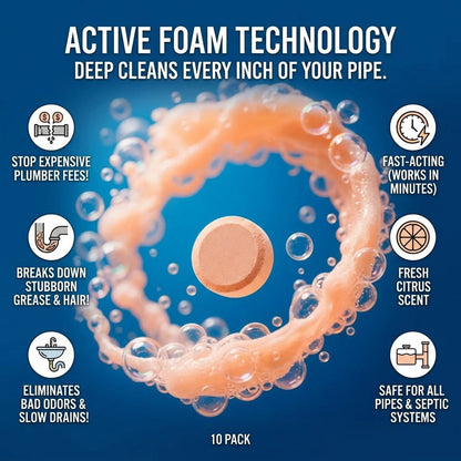 💥Foaming Drain Cleaner Tablets — Active Oxygen | Eliminates Drain Pests | No Bleach, No Lye, Pipe-Safe