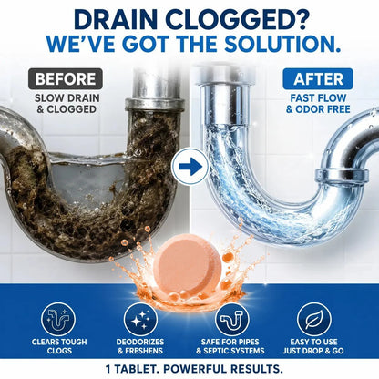 💥Foaming Drain Cleaner Tablets — Active Oxygen | Eliminates Drain Pests | No Bleach, No Lye, Pipe-Safe